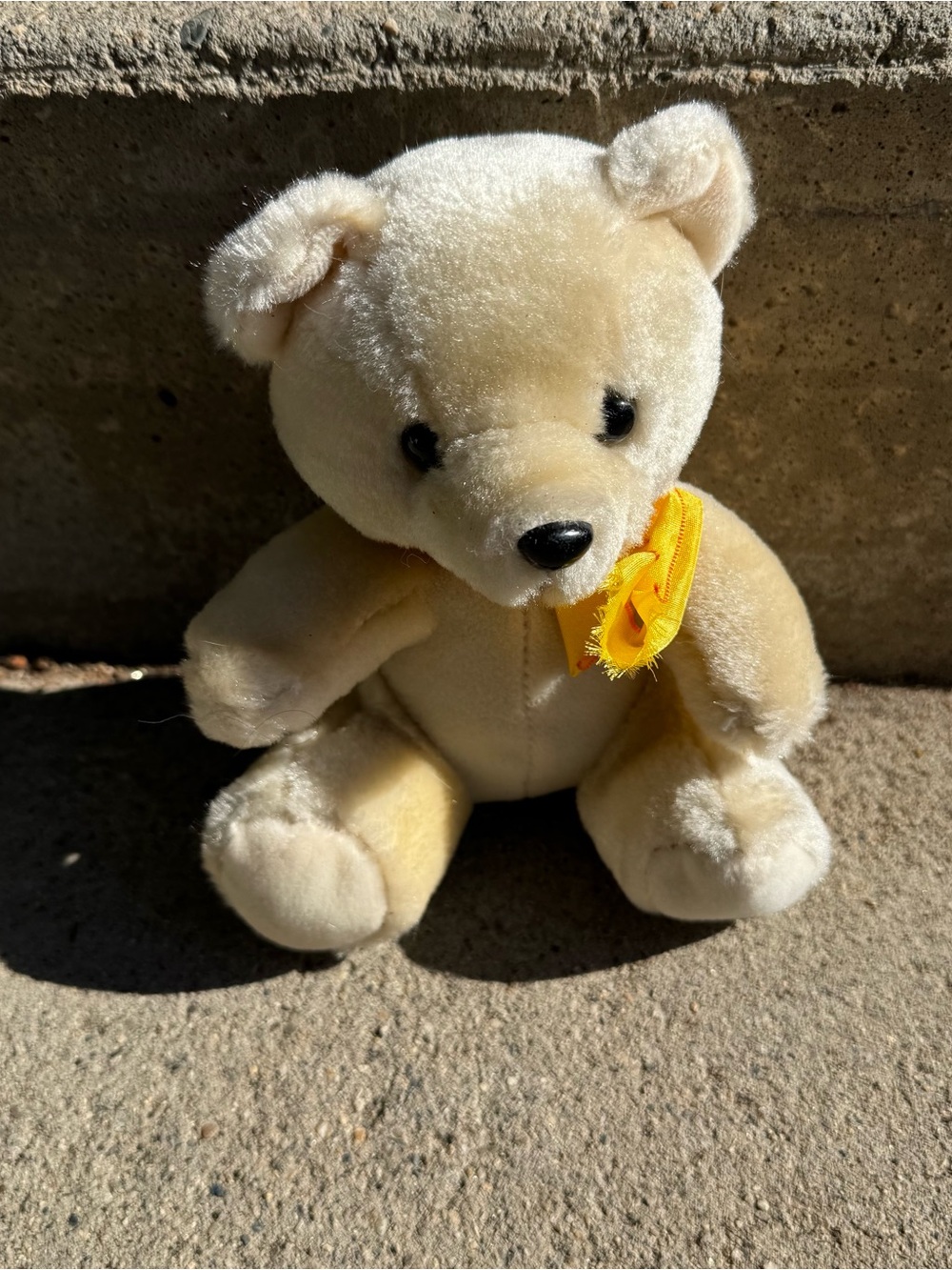 Plush Cream Teddy Bear with Yellow Bow Vintage
